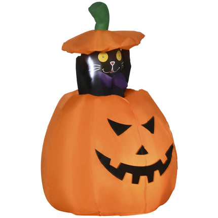 Citrouille gonflable d'Halloween avec chat et lumières LED, 76 x 64 x 115 cm