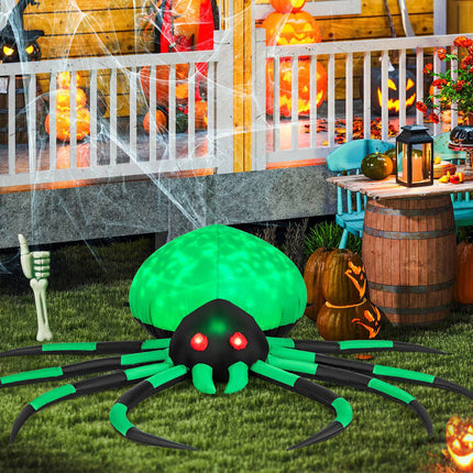 Araignée gonflable d'Halloween, lumières LED rotatives, 200 cm