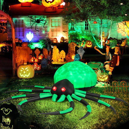 Araignée gonflable d'Halloween, lumières LED rotatives, 200 cm