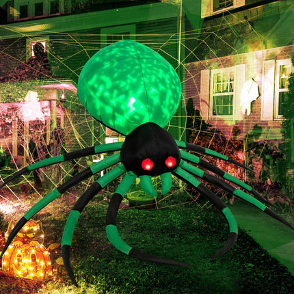 Araignée gonflable d'Halloween, lumières LED rotatives, 200 cm