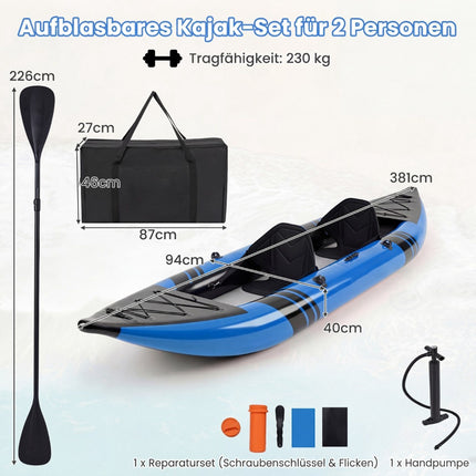 Ensemble de kayak gonflable avec pagaies en aluminium et sièges en EVA