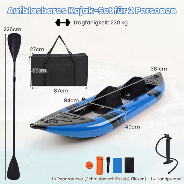 Ensemble de kayak gonflable avec pagaies en aluminium et sièges en EVA