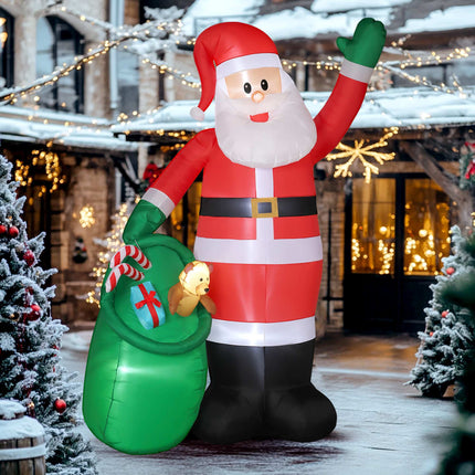 Inflatable Santa 275 cm with Sack and Bear, 5 LED Lights, IP44, Self-Inflating
