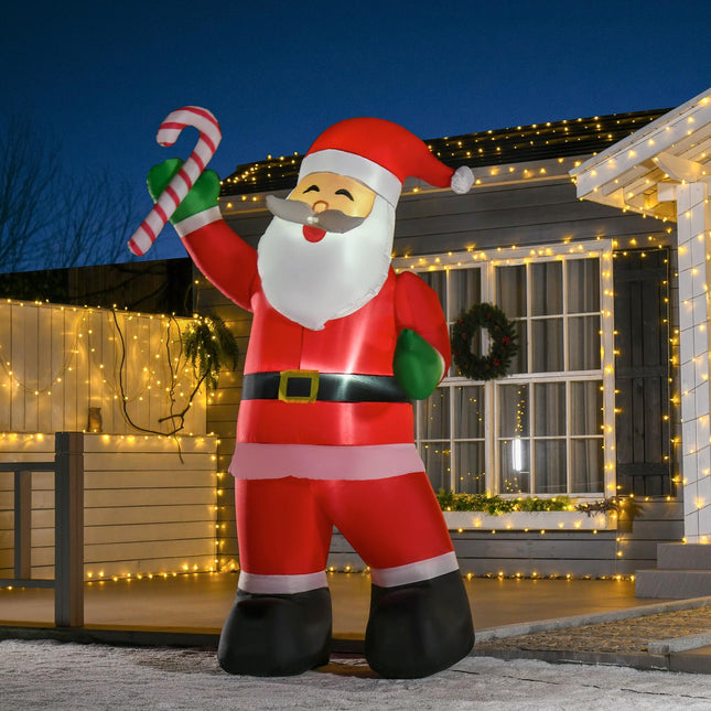 Aufblasbarer Weihnachtsmann mit Zuckerstange LED, 250 cm