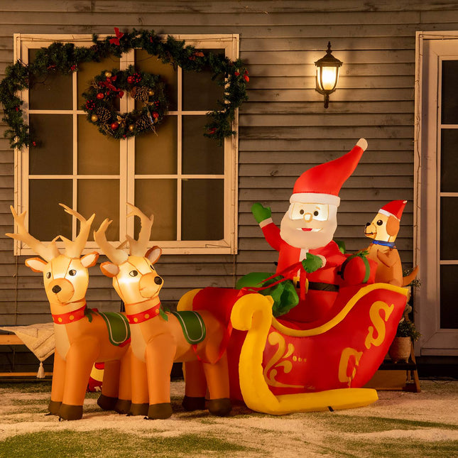 Aufblasbarer Weihnachtsmann mit Schlitten und LED-Beleuchtung 230cm