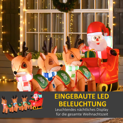 Inflatable Santa Sleigh with 3 Reindeer and LED Lights, 319 cm, Incl. Blower