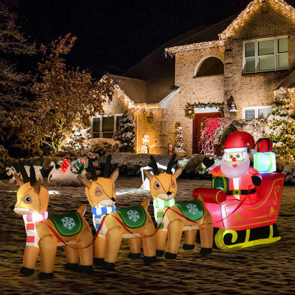 Inflatable Santa Sleigh with 3 Reindeer and LED Lights, 319 cm, Incl. Blower