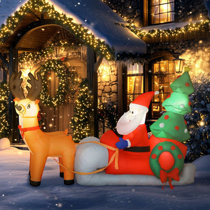 Traîneau gonflable du Père Noël avec lumières LED, polyester