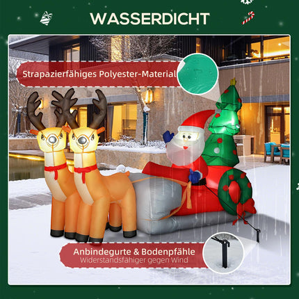 Traîneau gonflable du Père Noël avec lumières LED, polyester