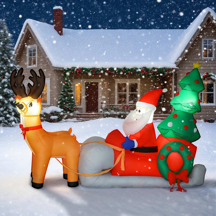 Traîneau gonflable du Père Noël avec lumières LED, polyester