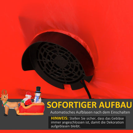 Inflatable Santa Sleigh with Reindeer and LED Lights, Incl. Blower, Red, Brown