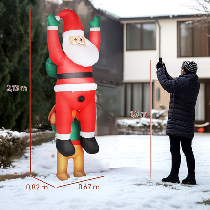 Père Noël gonflable avec chien et lumières LED, 214 cm