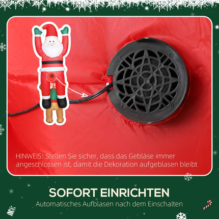 Père Noël gonflable avec chien et lumières LED, 214 cm