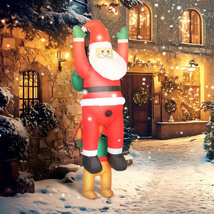 Père Noël gonflable avec chien et lumières LED, 214 cm