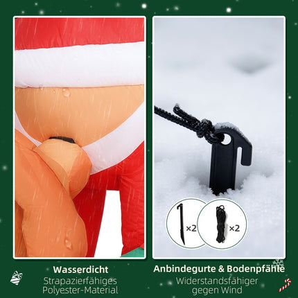 Père Noël gonflable avec chien et lumières LED, 214 cm