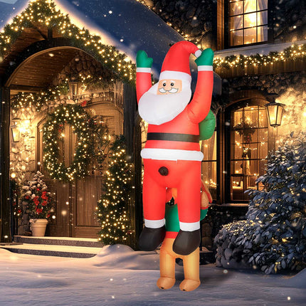 Père Noël gonflable avec chien et lumières LED, 214 cm