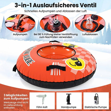 Aufblasbarer Schneereifen mit Griffen und Zugseil, Orange