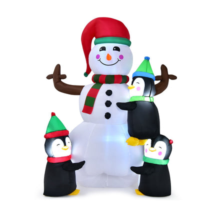 Aufblasbarer Schneemann mit Pinguinen, LED-Beleuchtung, 180 cm