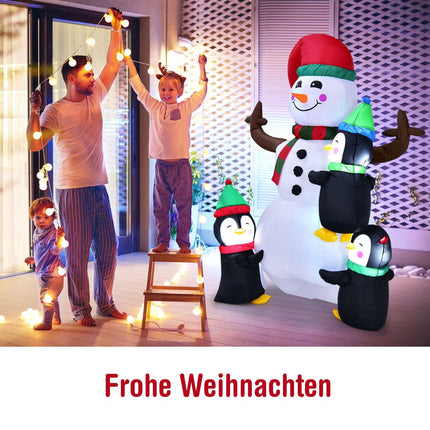 Aufblasbarer Schneemann mit Pinguinen, LED-Beleuchtung, 180 cm