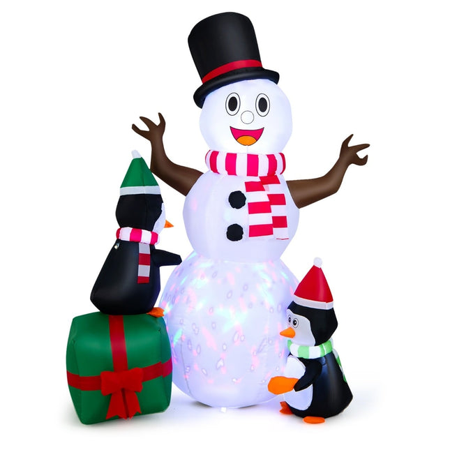 Aufblasbarer Schneemann mit Pinguinen, LED-Beleuchtung, 180 cm