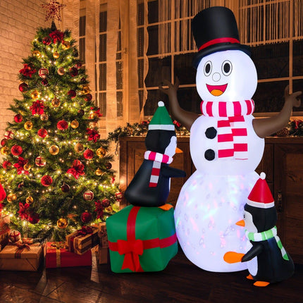 Aufblasbarer Schneemann mit Pinguinen, LED-Beleuchtung, 180 cm