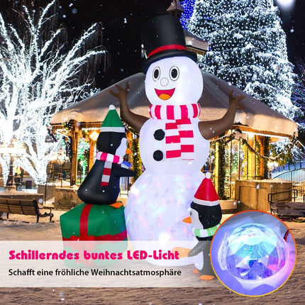 Aufblasbarer Schneemann mit Pinguinen, LED-Beleuchtung, 180 cm