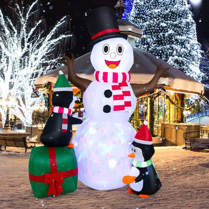 Aufblasbarer Schneemann mit Pinguinen, LED-Beleuchtung, 180 cm