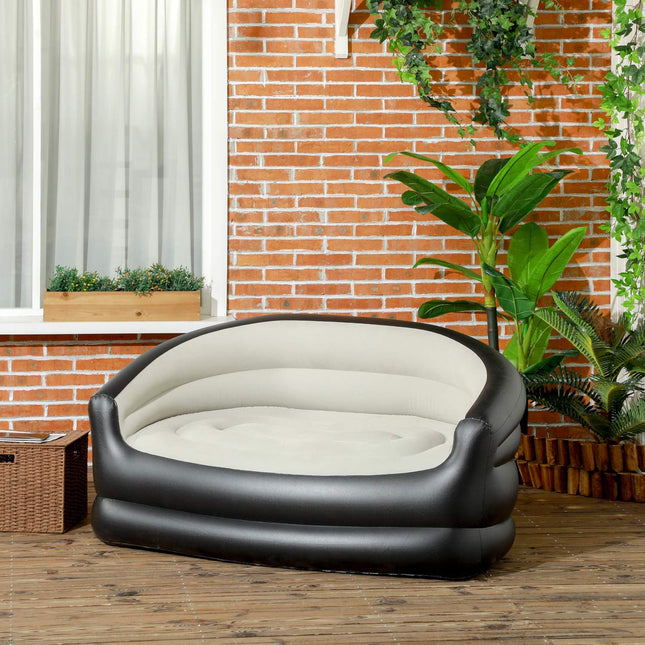 Canapé Gonflable Canapé Gonflable Avec Peluche Douce Pour 2 Personnes, Intérieur Et Extérieur, Gris Clair, 125 X 100 X 87 Cm