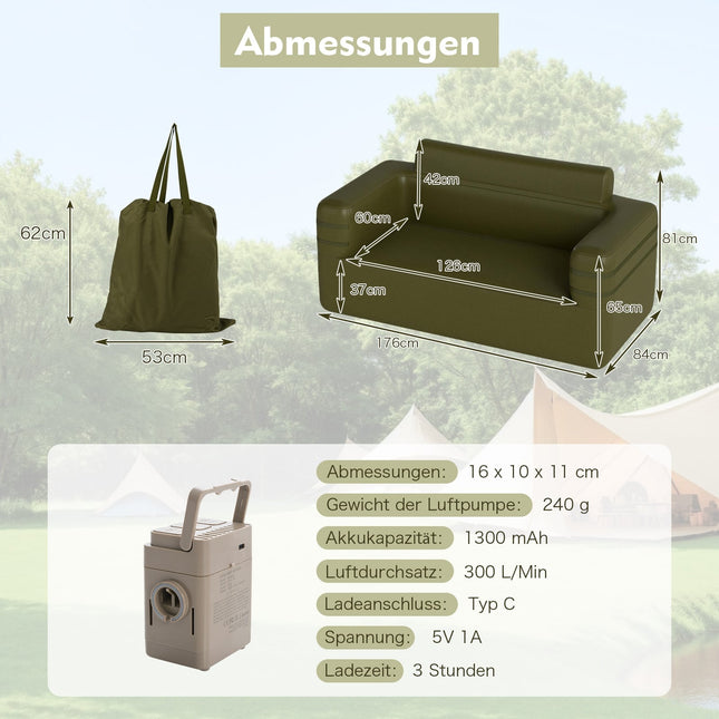 Canapé gonflable avec pompe et sac de rangement pour 2 personnes