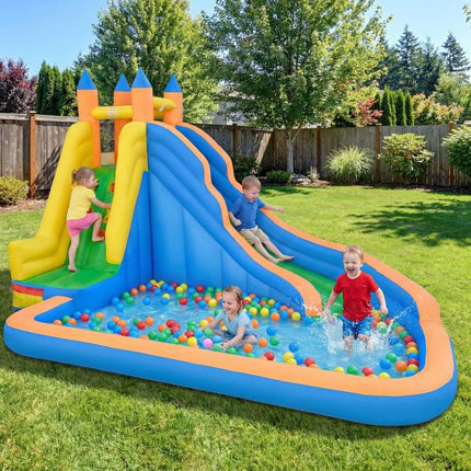 Aufblasbarer Wasserpark 3-in-1, Kurvenrutsche, Kletterwand