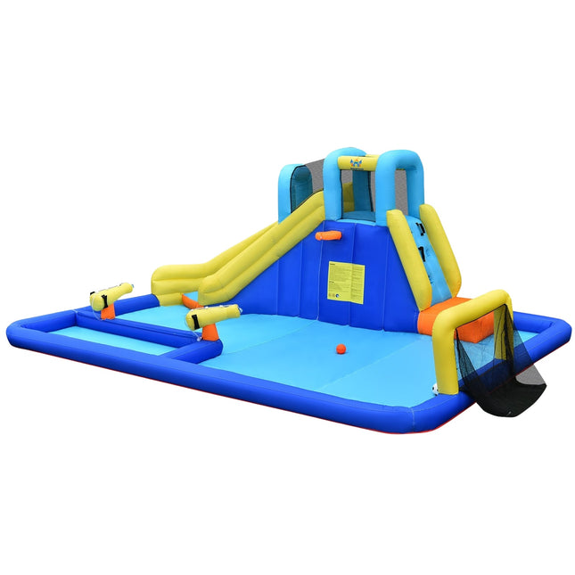 Aufblasbarer Wasserpark 6-in-1 Hüpfburg mit Wasserrutsche 526 x 373 x 203 cm Blau + Gelb