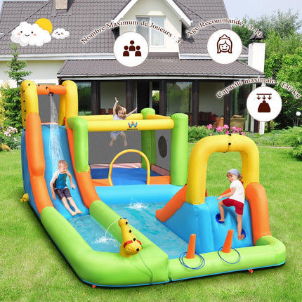 Château gonflable aquatique avec toboggan et souffleur de 680 W
