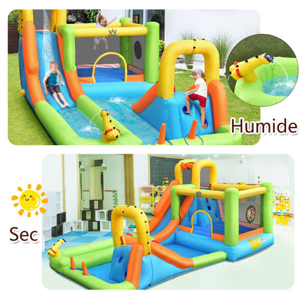 Château gonflable aquatique avec toboggan et souffleur de 680 W