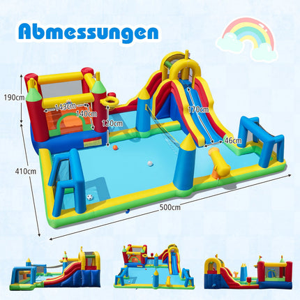 Aufblasbarer Wasserpark mit Rutsche, Pool, Kletterwand