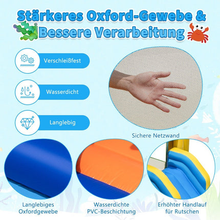 Aufblasbarer Wasserrutschenpark mit 2 Pools &amp; 680-W-Gebläse &amp; Wasserkanone Blau