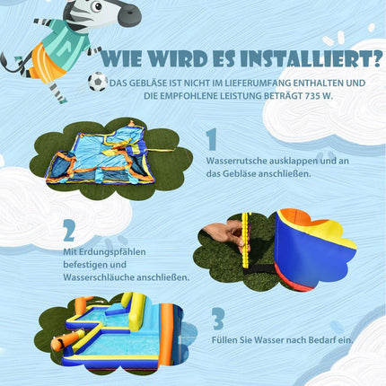 Toboggan aquatique gonflable avec soufflerie - Thème football, durable