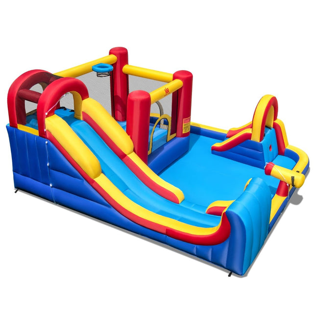 Toboggan aquatique gonflable avec mur d'escalade et canon