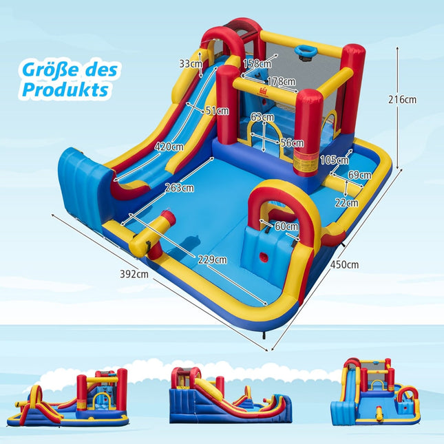 Toboggan aquatique gonflable avec mur d'escalade et canon