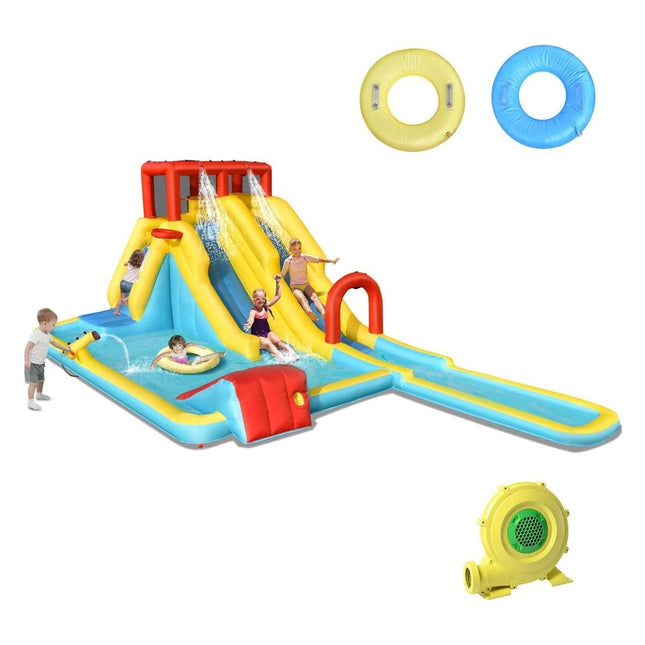 Toboggan aquatique gonflable avec double toboggan et mur d'escalade