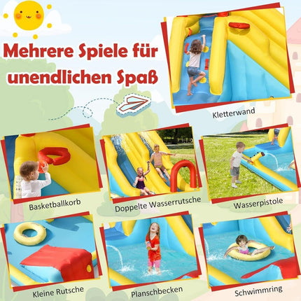 Toboggan aquatique gonflable avec double toboggan et mur d'escalade