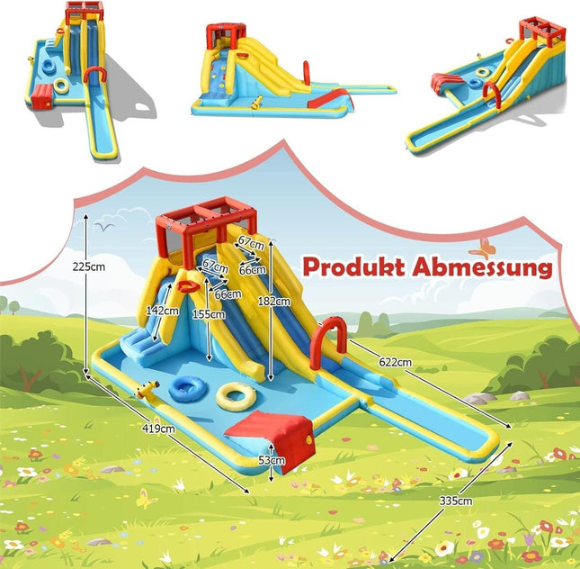 Toboggan aquatique gonflable avec double toboggan et mur d'escalade