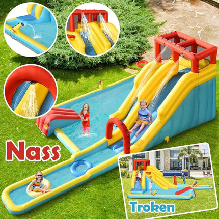 Toboggan aquatique gonflable avec double toboggan et mur d'escalade