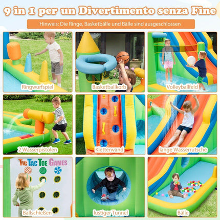 Aufblasbare Wasserrutsche mit Planschbecken &amp; Kletterwand &amp; Wasserkanonen ohne Gebläse