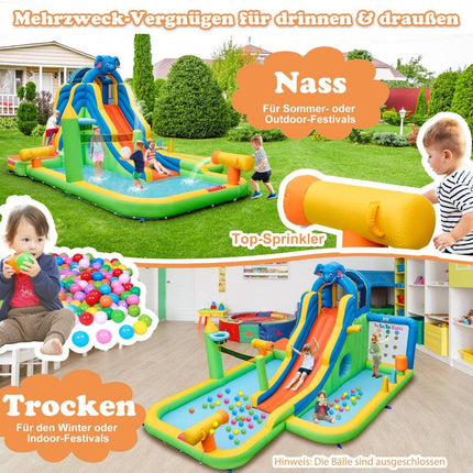 Aufblasbare Wasserrutsche mit Planschbecken &amp; Kletterwand &amp; Wasserkanonen ohne Gebläse
