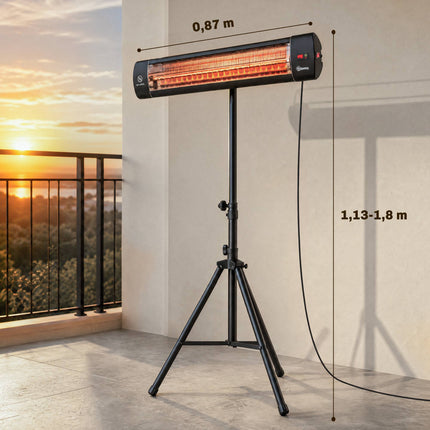 Chauffage de terrasse infrarouge 2500 W, support réglable, télécommande