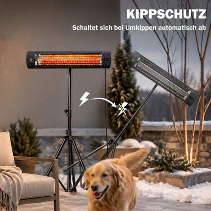 Chauffage de terrasse infrarouge 2500 W, support réglable, télécommande