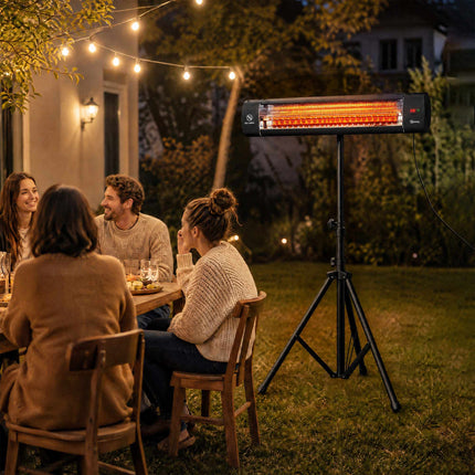 Chauffage de terrasse infrarouge 2500 W, support réglable, télécommande