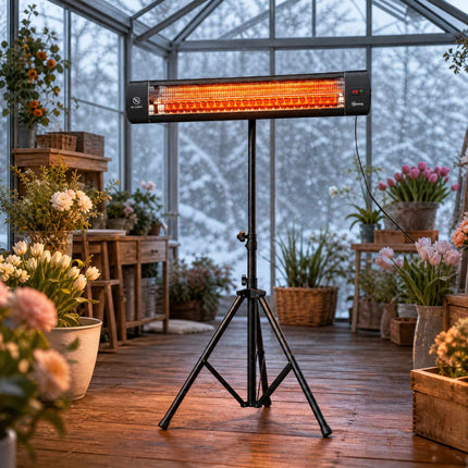 Chauffage de terrasse infrarouge 2500 W, support réglable, télécommande