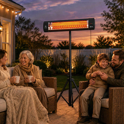 Chauffage de terrasse infrarouge 2500 W, support réglable, télécommande