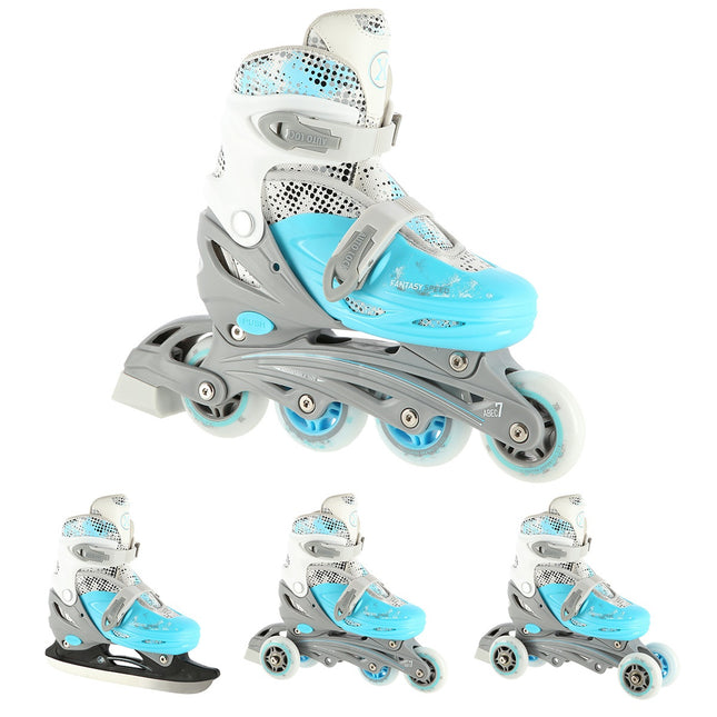 Patins à roues alignées/à glace, 4 en 1, bleu, taille M (35-38)